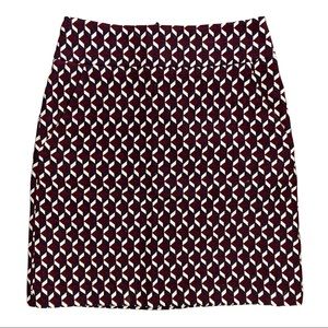 Ann Taylor midi skirt size 2 women’s geometric pattern burgundy a line skirt